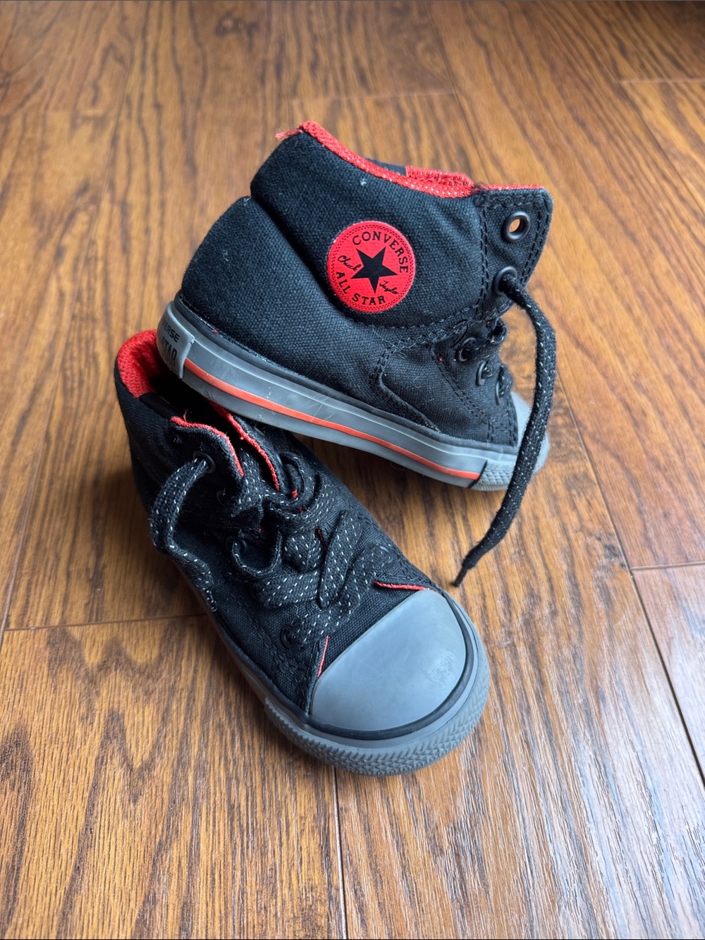 Converse All Star Kids Black and Red High Top Sneakers